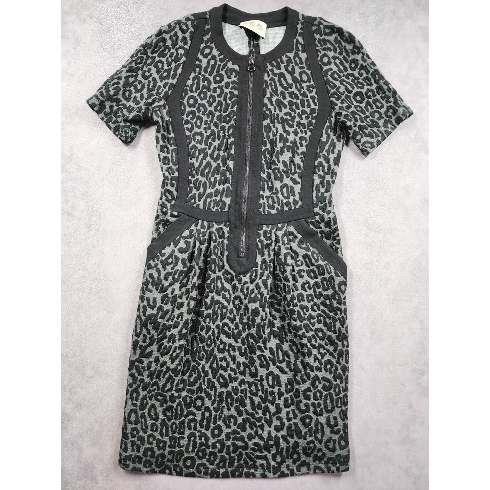 Sea New York Dress Women's 2 Black Gray Leopard Print Stretch Zip-Front Preppy